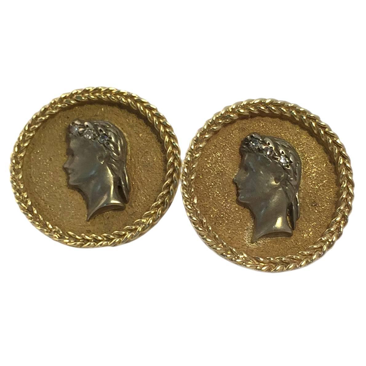 Roman Imperial Design silver gold Cufflinks For Sale