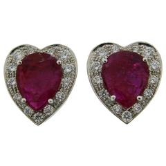 No-Heat Natural Ruby Diamond Gold Heart-shape Earrings 7