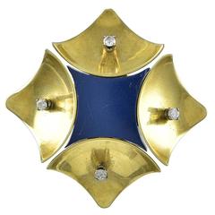 1960s Modernist Grosse Germany Lapis Diamond Gold Pin
