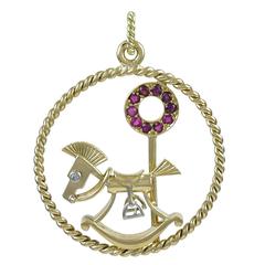 Vintage Van Cleef & Arpels Paris Rocking Horse ruby diamond Gold Charm