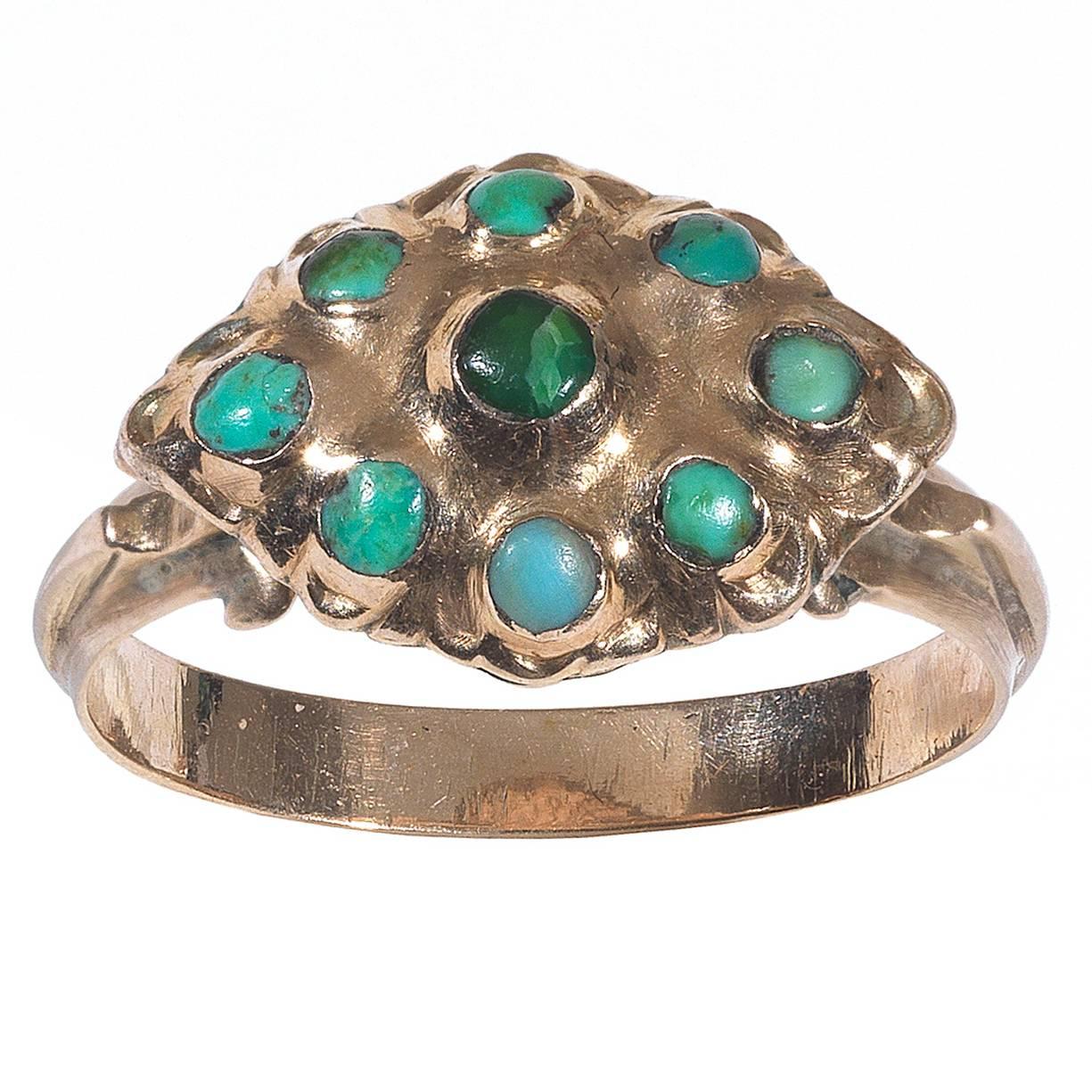 18th Century Turquoise Gold Fede Ring