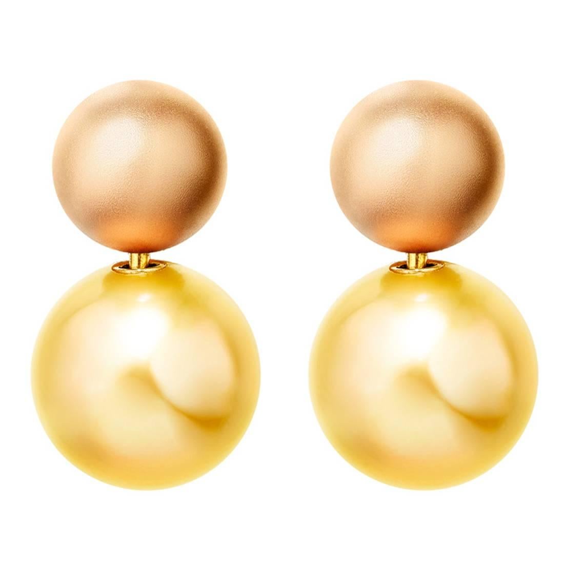 Renesim Yellow Pearl & Matted Gold Sphere Earrings  For Sale