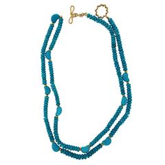 Turquoise Bean and Roundels Gold Bead Necklace 6