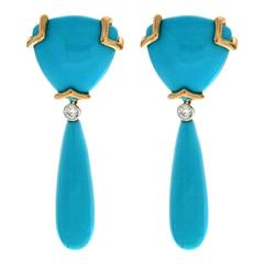 Special Cut Turquoise Diamond Gold Drop Earrings