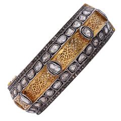 Stunning Victorian bangle with Rose cut Diamonds in Gold and Silver 8
