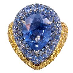 Retro DE GRISOGONO Blue and Yellow Sapphire Gold Dome Ring Sz. 7