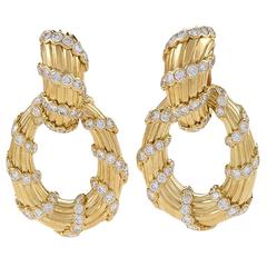 Retro Fred Paris Mid-20th Century Diamond and Gold ‘Door Knocker’ Earrings
