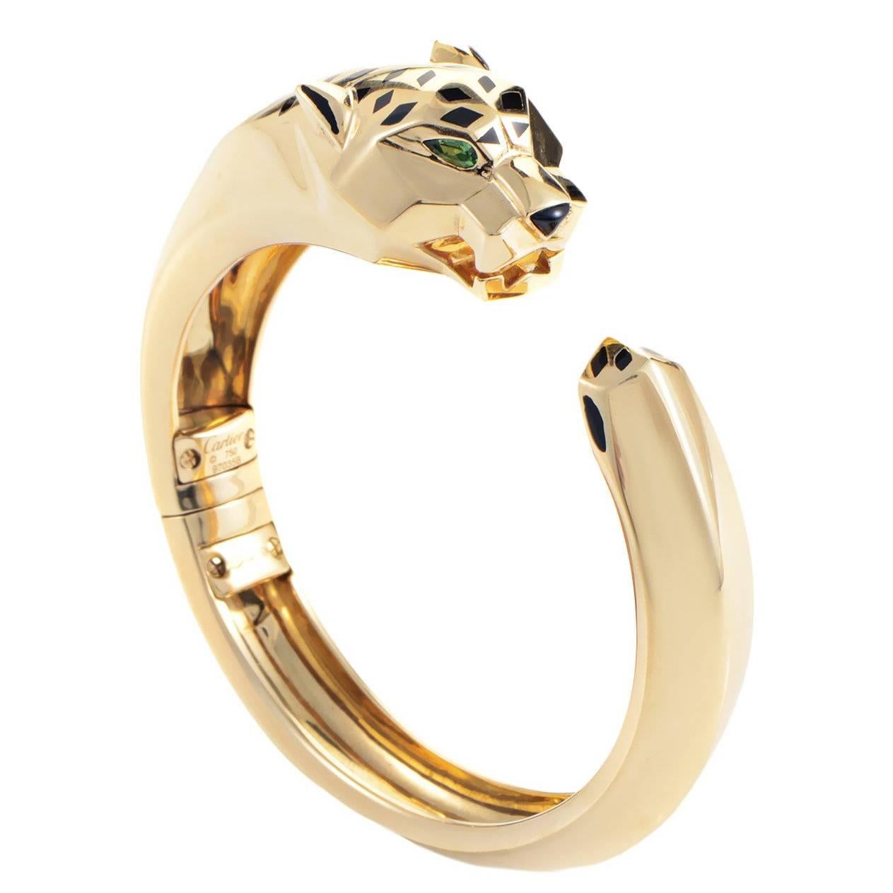 Cartier Panthere Gemstone Gold Bangle Bracelet