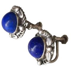Georg Jensen Sterling Silver Earrings No. 39B with Lapis Lazuli