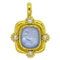 Vintage Elizabeth Locke White Labradorite Venetian Glass Intaglio Gold Pendant 