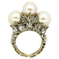 Impressive Buccellati Rose Cut Diamond Pearl Gold Ring
