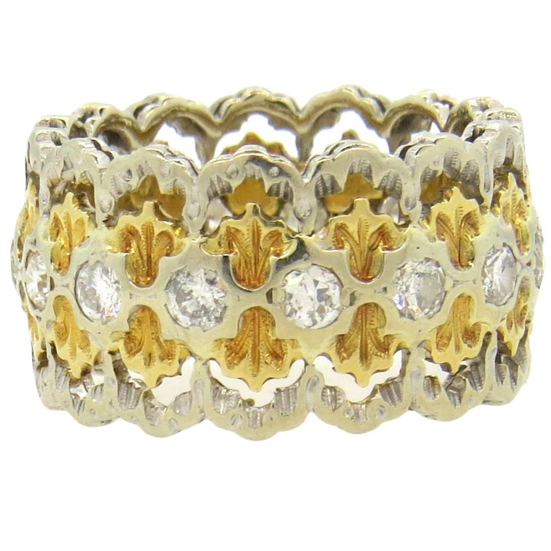 Buccellati Diamond Gold Wide Band Ring 