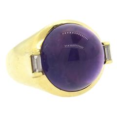 Amethyst Cabochon Diamond Gold Ring