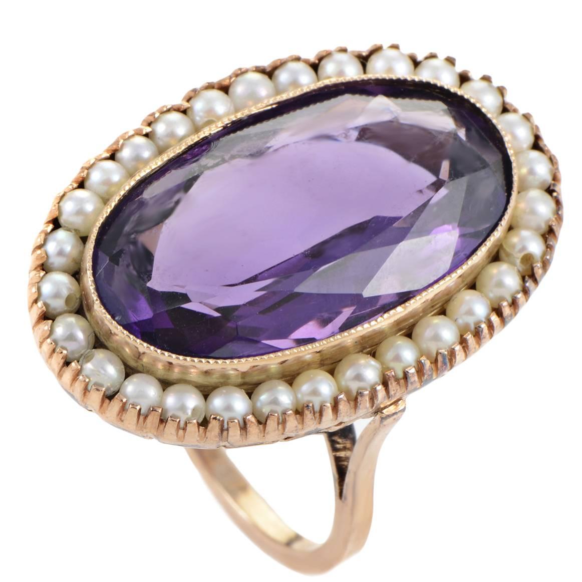 Antiker antiker Amethyst-Perlen-Goldring