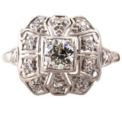 Art Deco Diamond and Platinum Cluster Ring