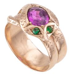 Antique Victorian Pink Sapphire and Emerald Cobra Snake Ring