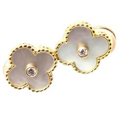 Van Cleef & Arpels Alhambra Mother Of Pearl Diamond Gold Earrings
