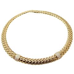 Tiffany & Co Diamond Basket Weave Yellow Gold Necklace