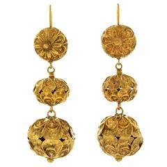 Long Victorian Yellow Gold Chandelier Earrings 12