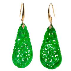 Carved Green Jade Earrings