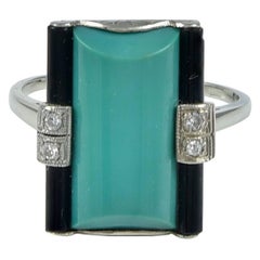  Art Deco Green Turquoise Onyx Diamond Ring