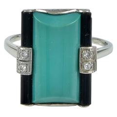 Art Deco Green Turquoise Onyx Diamond Ring 9