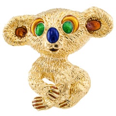 1960s Kutchinsky Enamel Gold Koala Bear Brooch