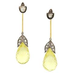 Lemon Citrine and Diamond Dangle Earrings 3