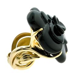 Chanel Large Camellia Agate Gold Ring