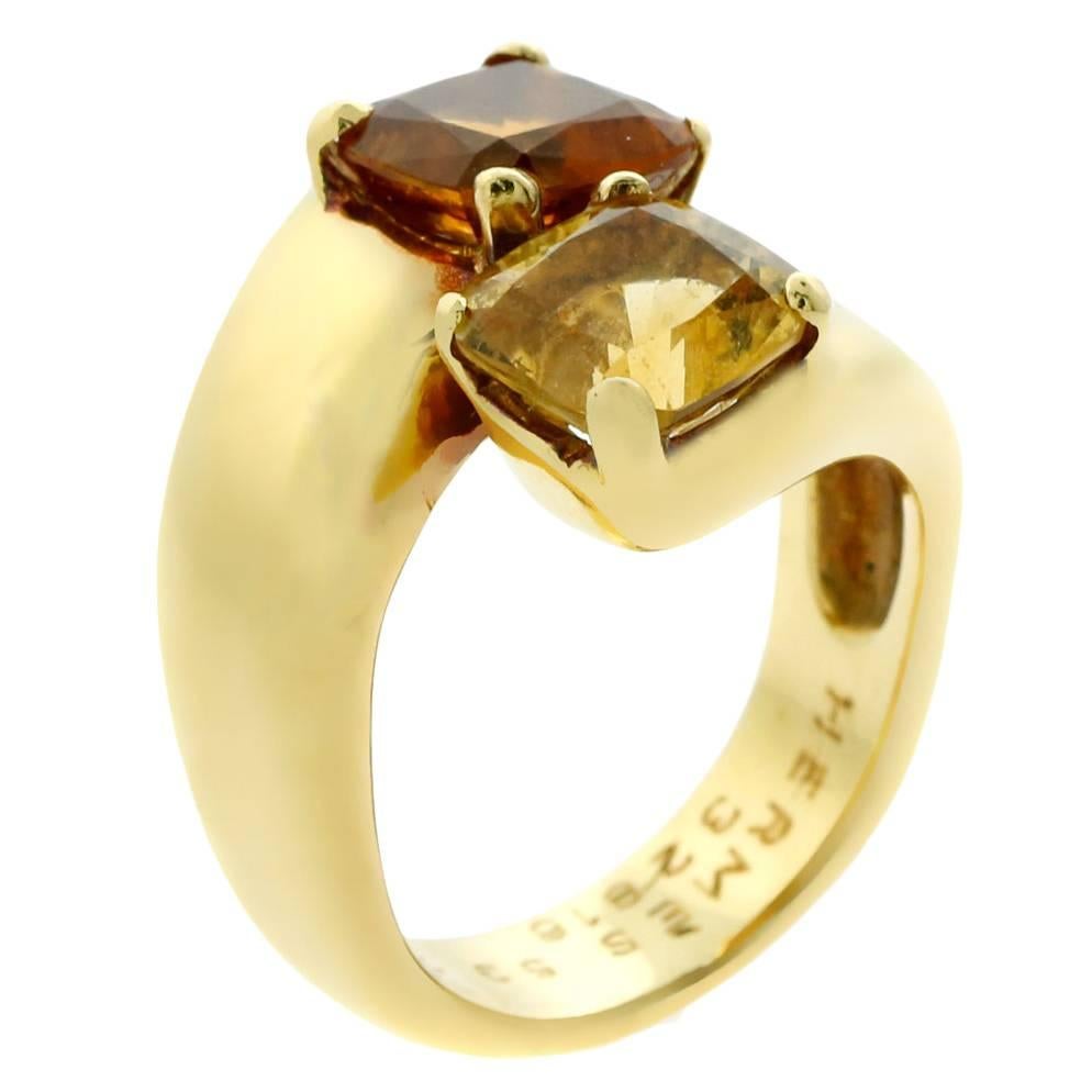 Hermes Citrine Crossover Gold Ring