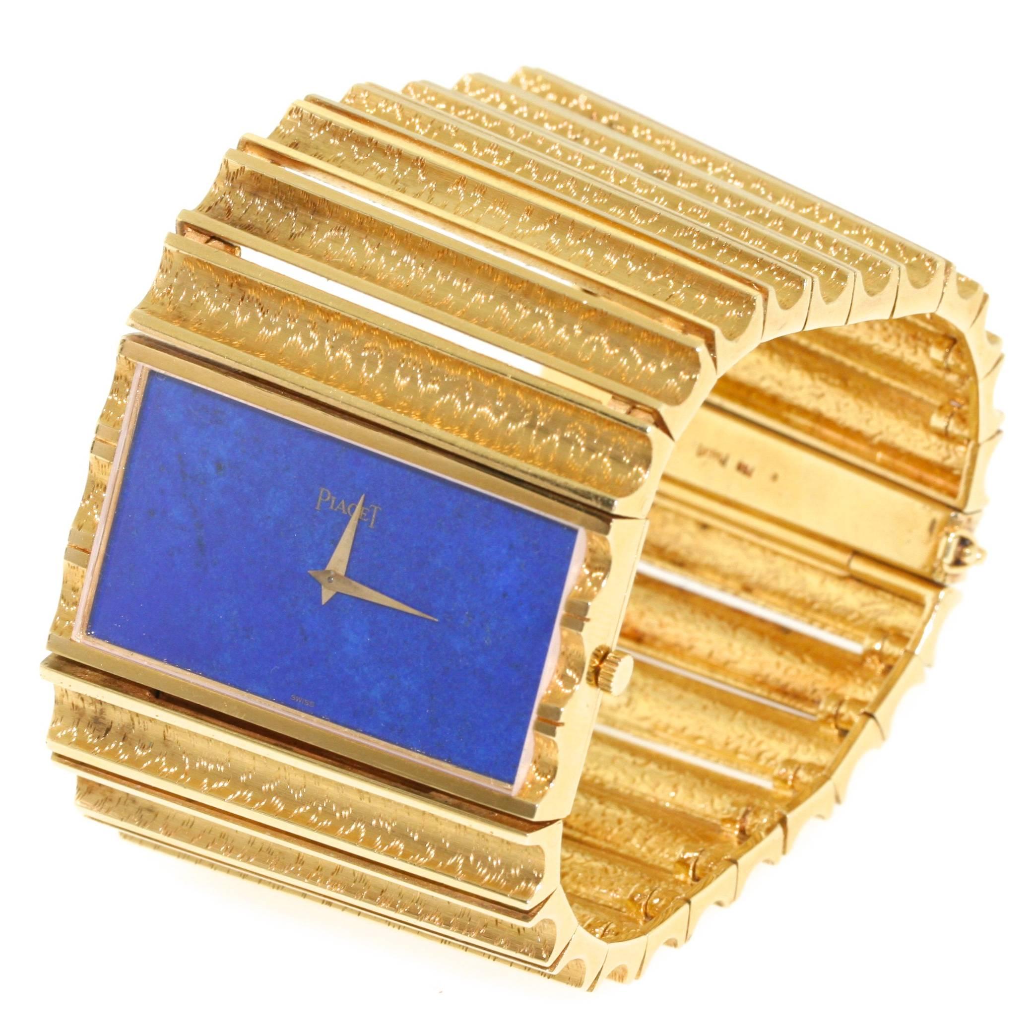 Piaget 1970s Gold and Lapis Bracelet Watch