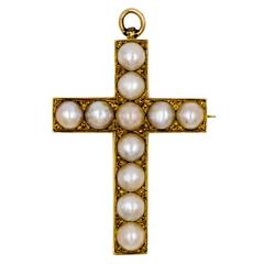 Elegant Gold and Pearl Antique Cross Pin/Pendant 10