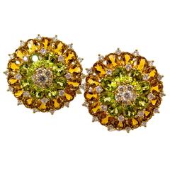 Sparkling Diamond Citrine Peridot Gold Earclips 5
