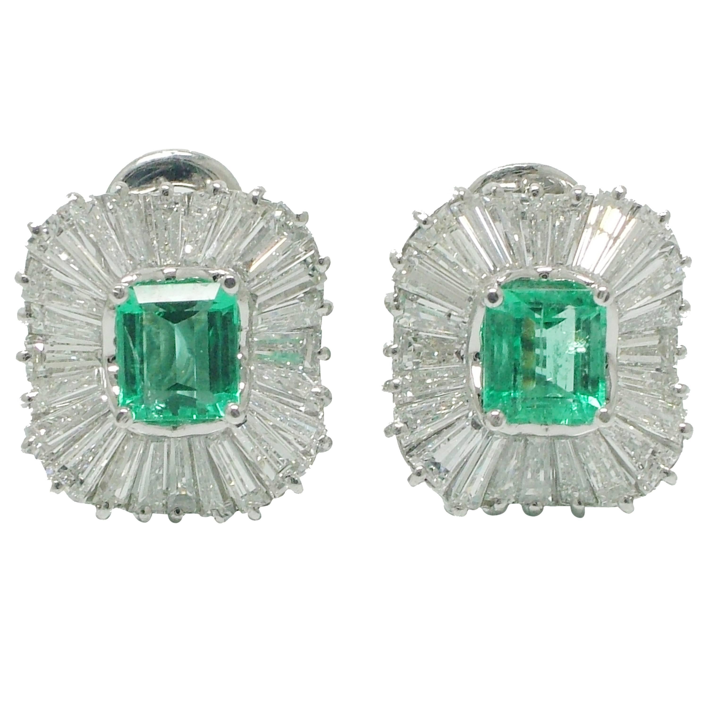 Emerald Diamond White Gold Ballerina Earrings For Sale