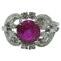 Antique Burma Gubelin Certified Unheated Ruby Diamond Gold Ring