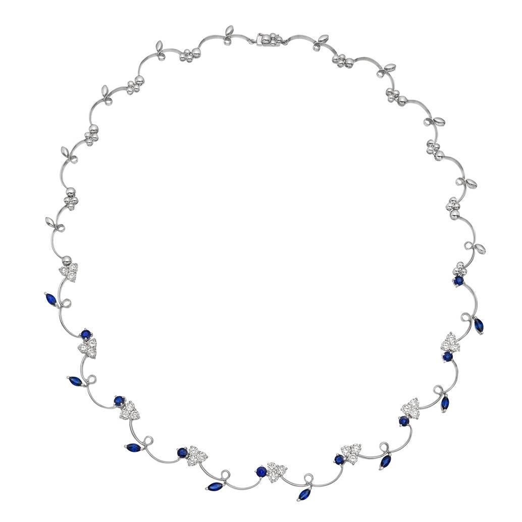 Sapphire and Diamond Foliate Link Necklace