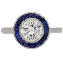 Antique 1915 english sapphire Diamond platinum target ring