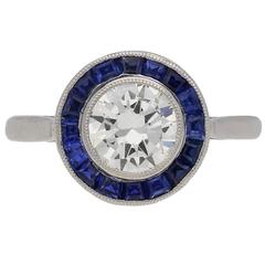 1915 english sapphire Diamond platinum target ring 11