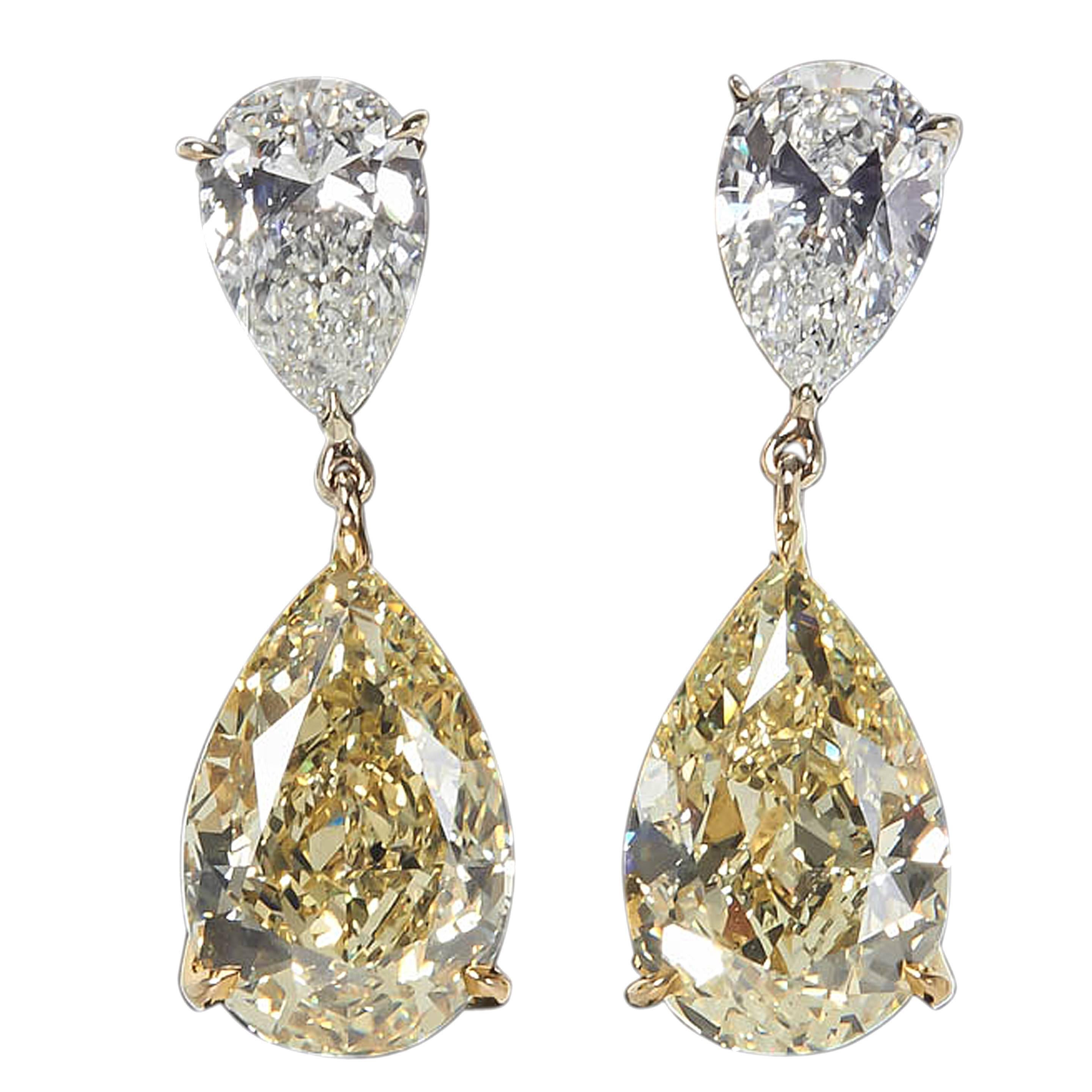 Important 14 carats GIA Cert White and Fancy Yellow Diamonds Earrings