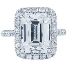 6.12ct Emerald Cut Halo Engagement Ring H/VS2 