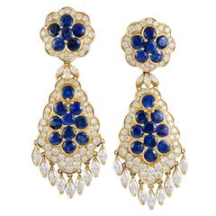 Van Cleef & Arpels Sapphire Diamond Gold Ear Clips 4