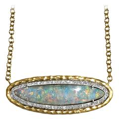 Pamela Froman Color Change Rainbow Opal Pave Diamond Gold Multilength Necklace 7