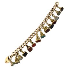 Vintage Hard Stones Charms Gold Bracelet 