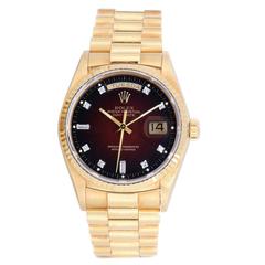 Rare Rolex Oyster Perpetual Day-Date President with Brown Vignette Diamond Dial 12