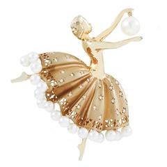 Tiffany & Co. Cultured Pearl Diamond Gold Ballerina Brooch 