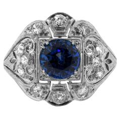 1930's Antique Ceylon Sapphire & Diamond Ring