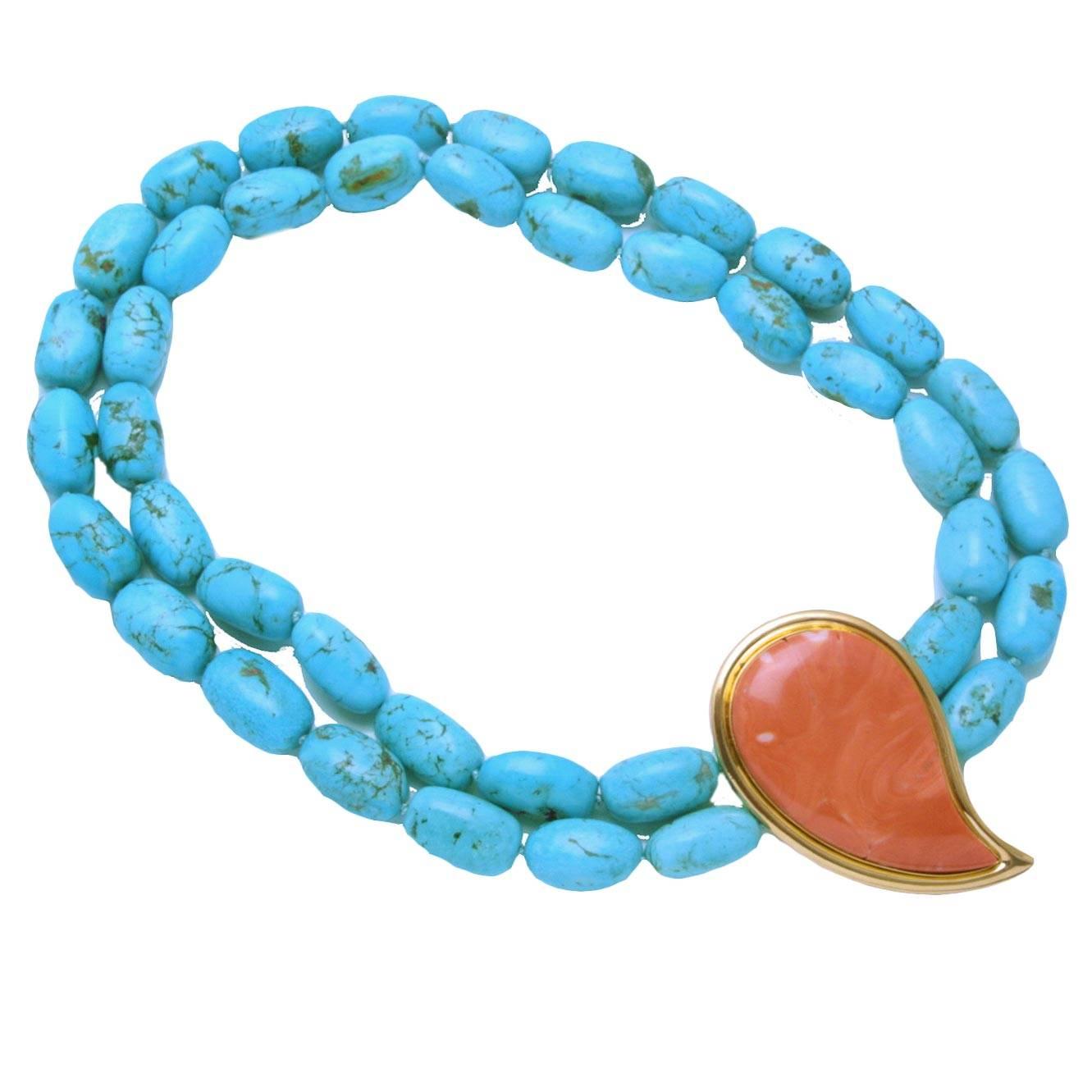 Colleen B. Rosenblat turquoise coral gold necklace For Sale