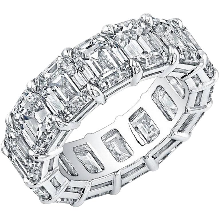 Emerald Cut Diamond Platinum Eternity Anniversary Band Ring at 1stDibs