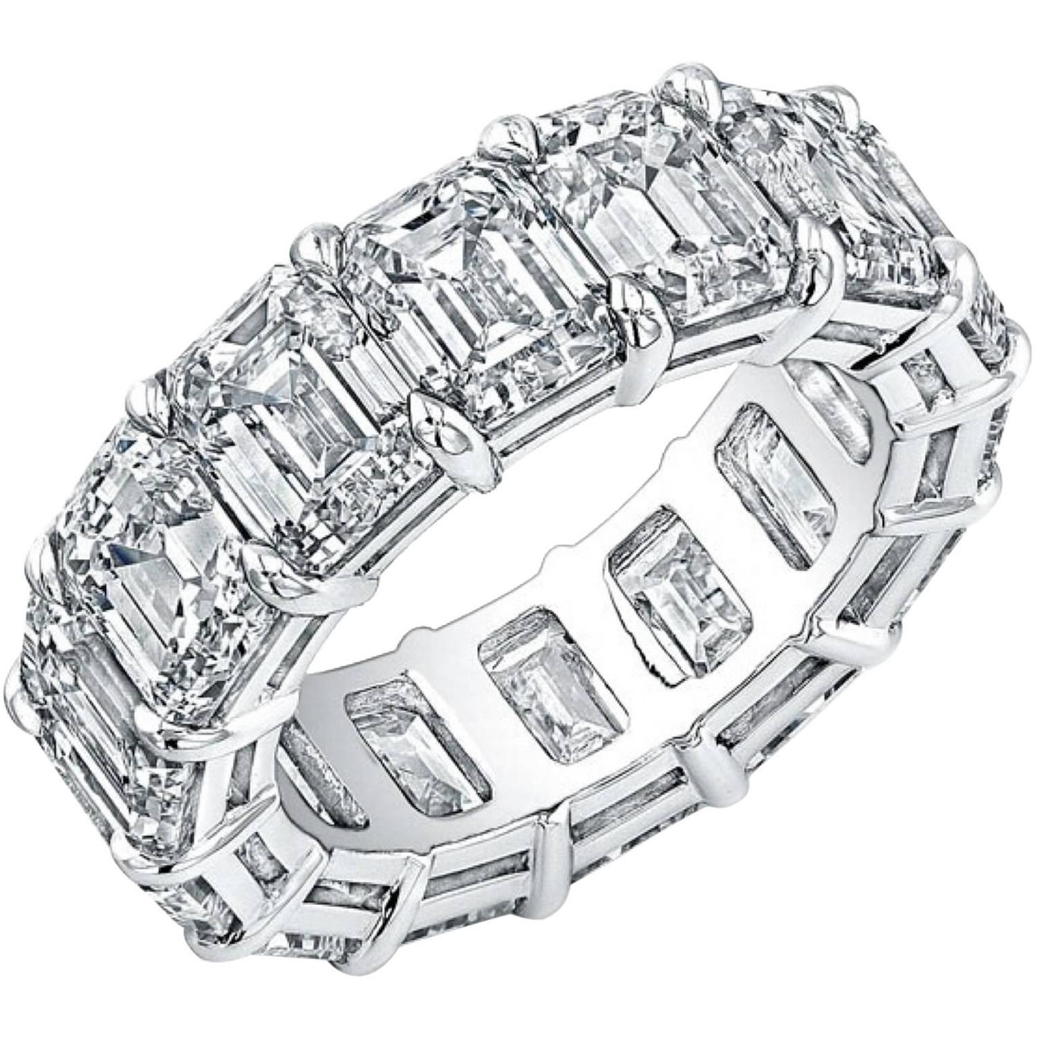 Emerald Cut Diamond Platinum Eternity Anniversary Band Ring at 1stdibs