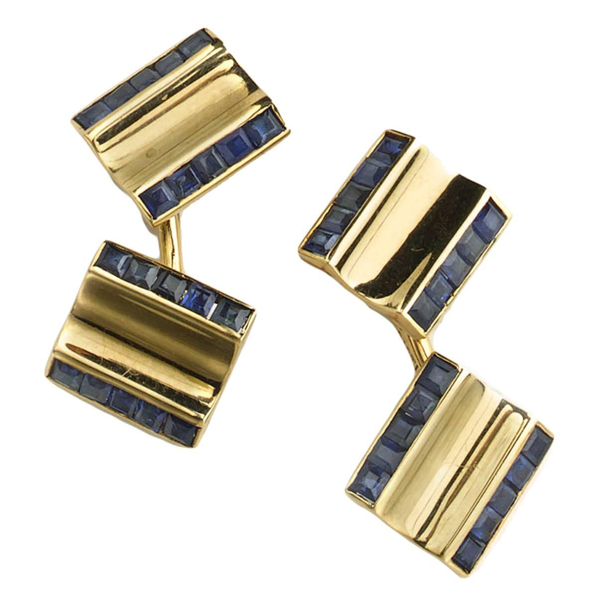 1950s Cartier sapphire gold cufflinks